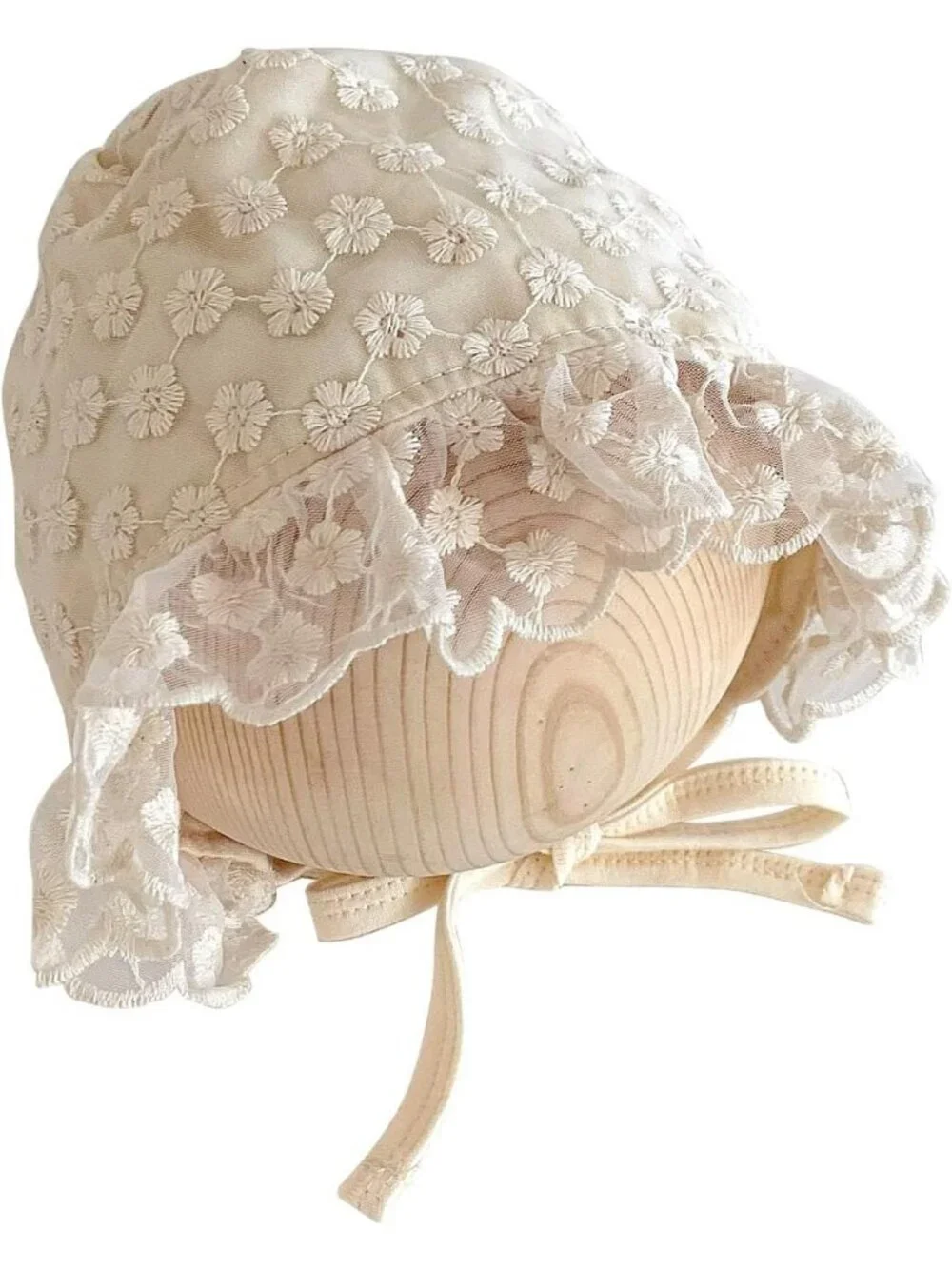 Baby Girls Lace Cotton Bonnet - Retro Embroidery, 0-12M, Adorable Infant Hat
